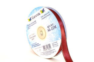 Лента атласная 12 мм двухстор. с металл. нитью "Gamma" №135бордо/золото